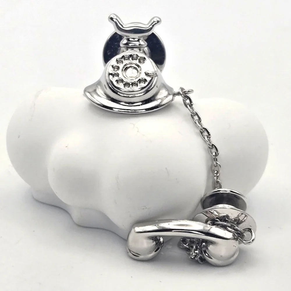 Trifari Silver Colored Rotary Phone Tie Tack or  Scarf Pin Excellent Condition